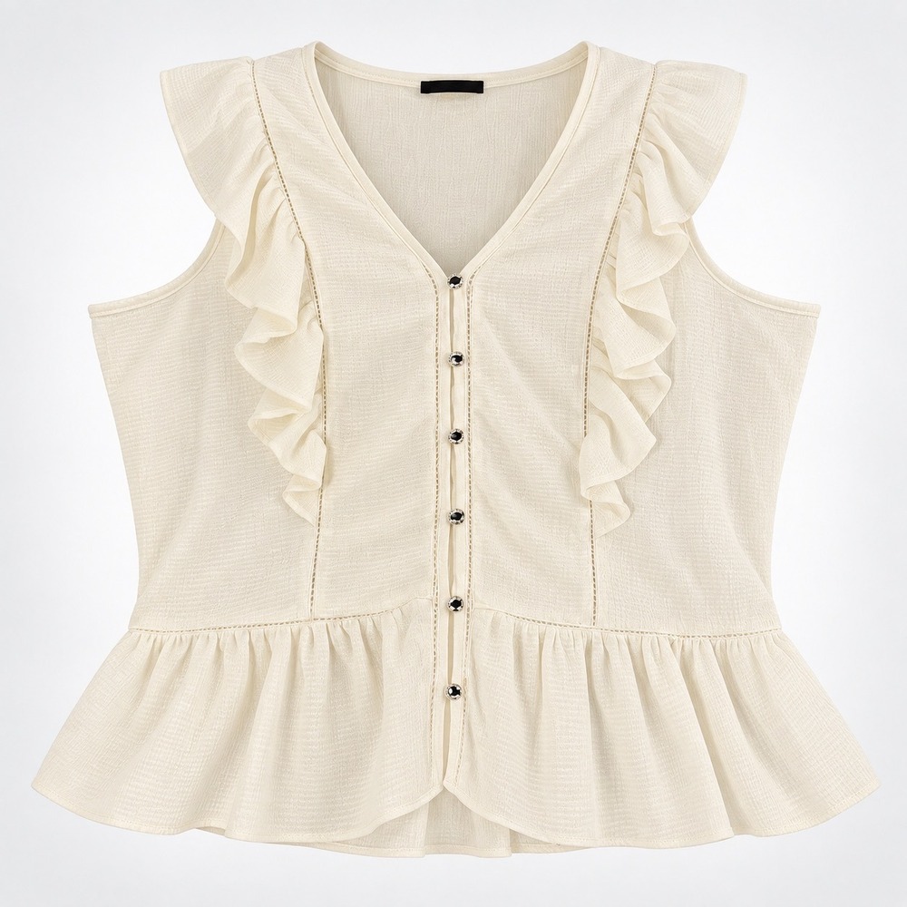 Tommy Hilfiger Womens White Ruffle Peplum Button Front Sleeveless Blouse‎ XL